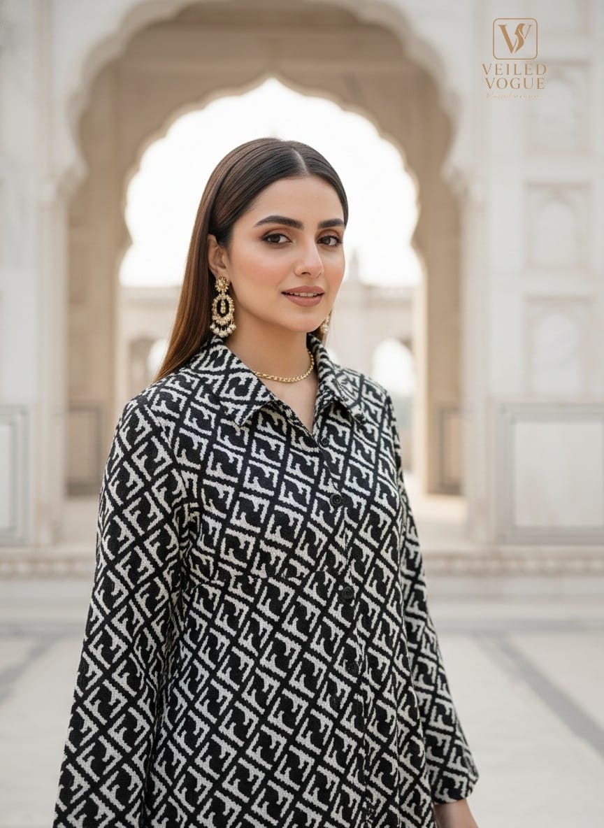 Black geometric patterns collar shirt - Image 3
