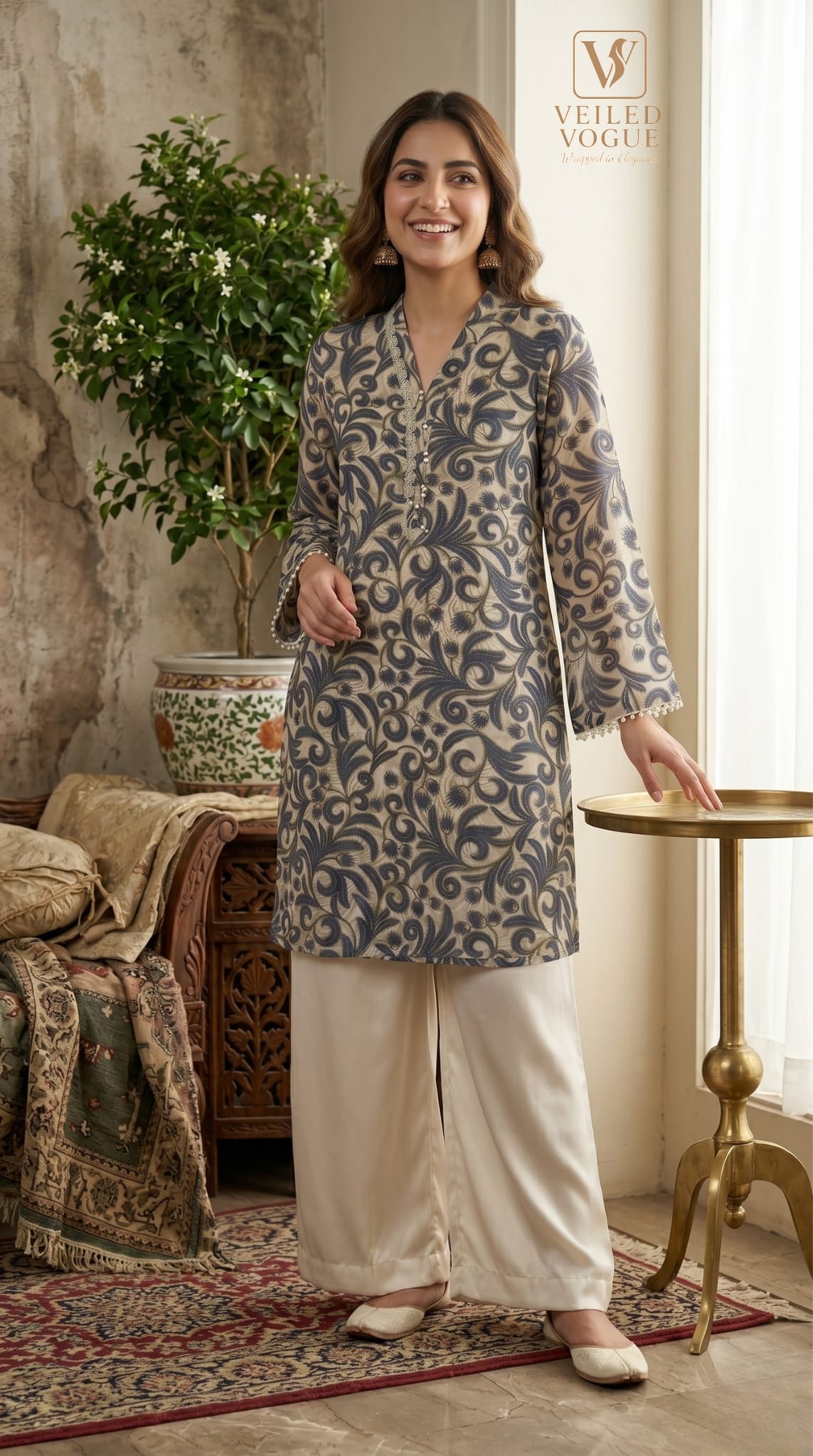 Straight Cut Kamiz Kurti with Kaftan Collar - Image 3