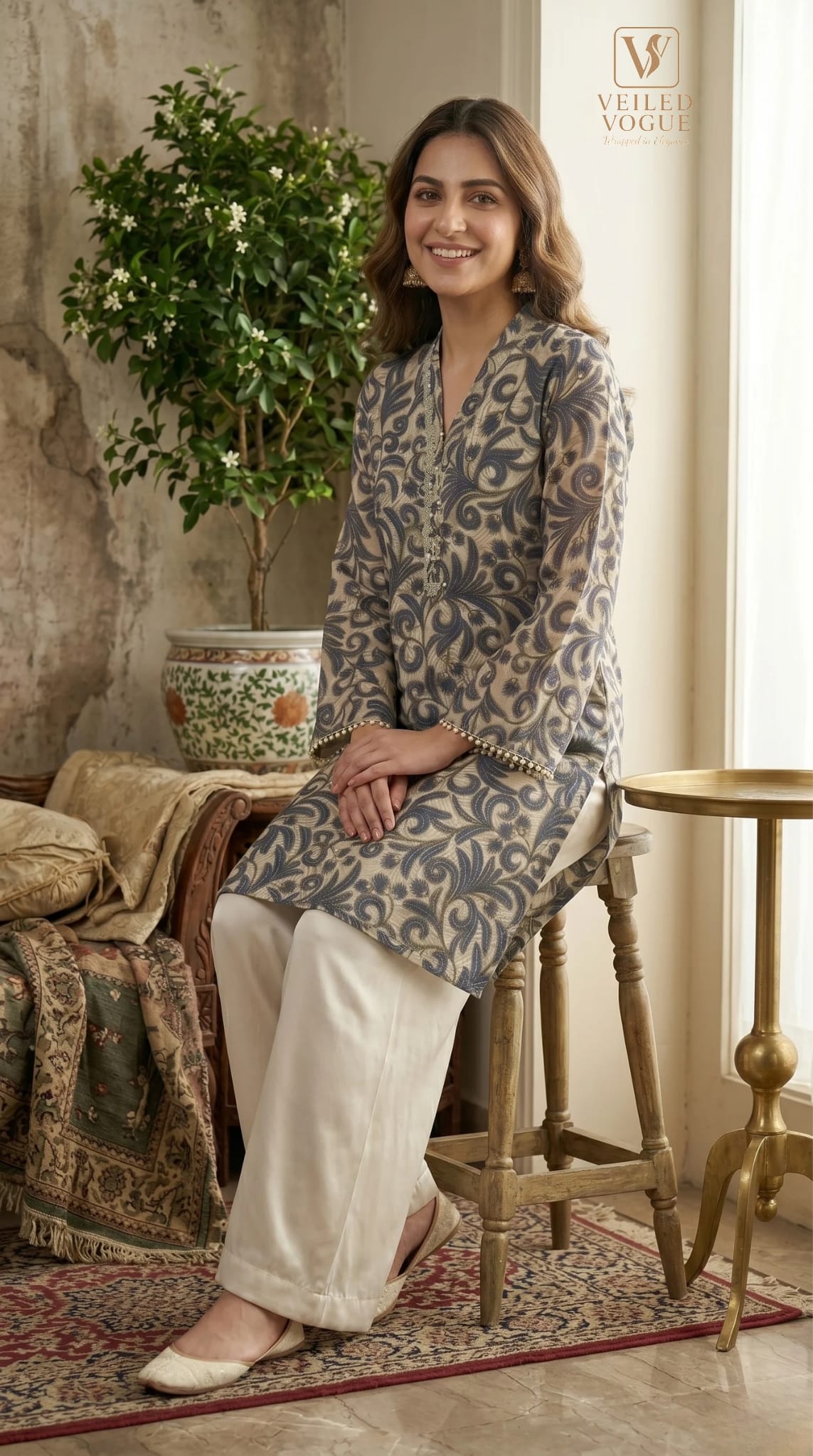 Straight Cut Kamiz Kurti with Kaftan Collar - Image 4