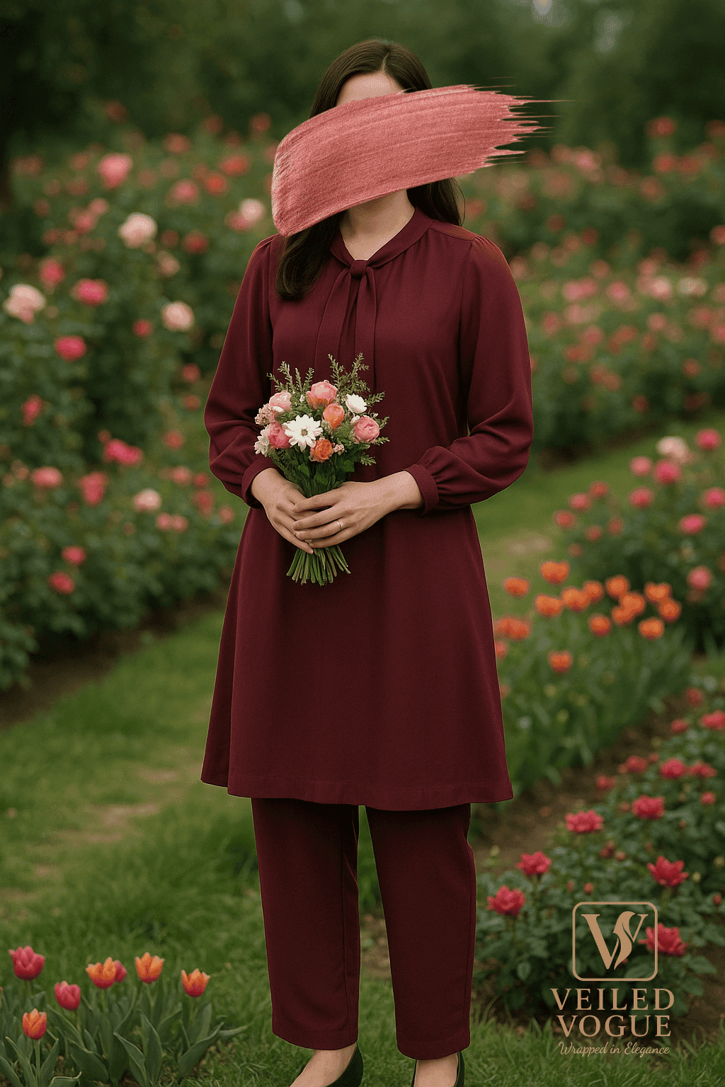 Solid Maroon Cherry tie Co-Ord - Image 2