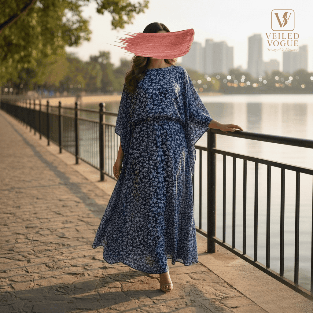 Blue Floral Kaftan by Veiled Vogue - Image 3