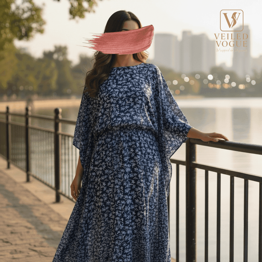 Blue Floral Kaftan by Veiled Vogue - Image 4
