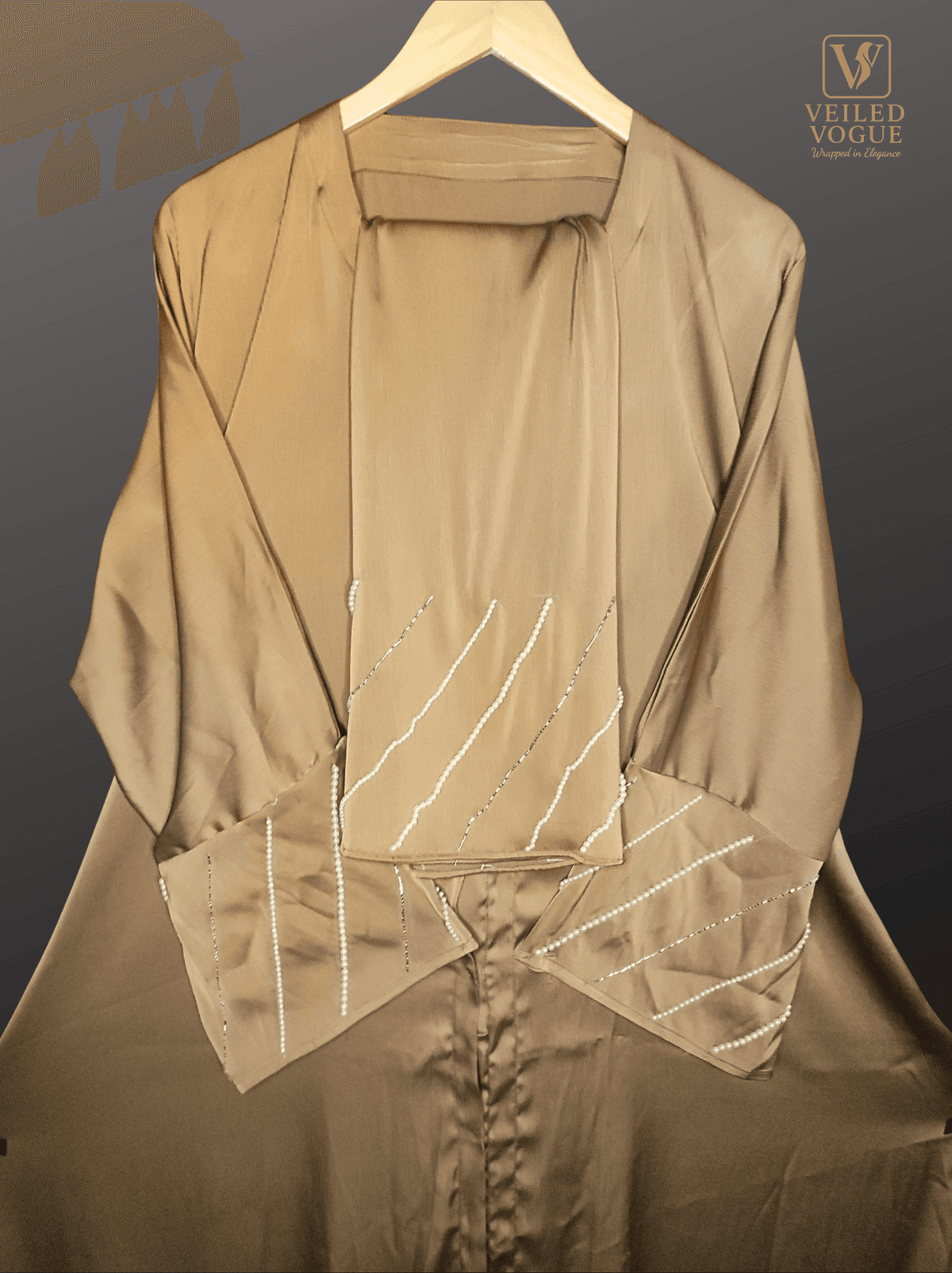 Mocha Brown Saffron Fabric's Dubai Cut Karchupi Aabaya - Image 2