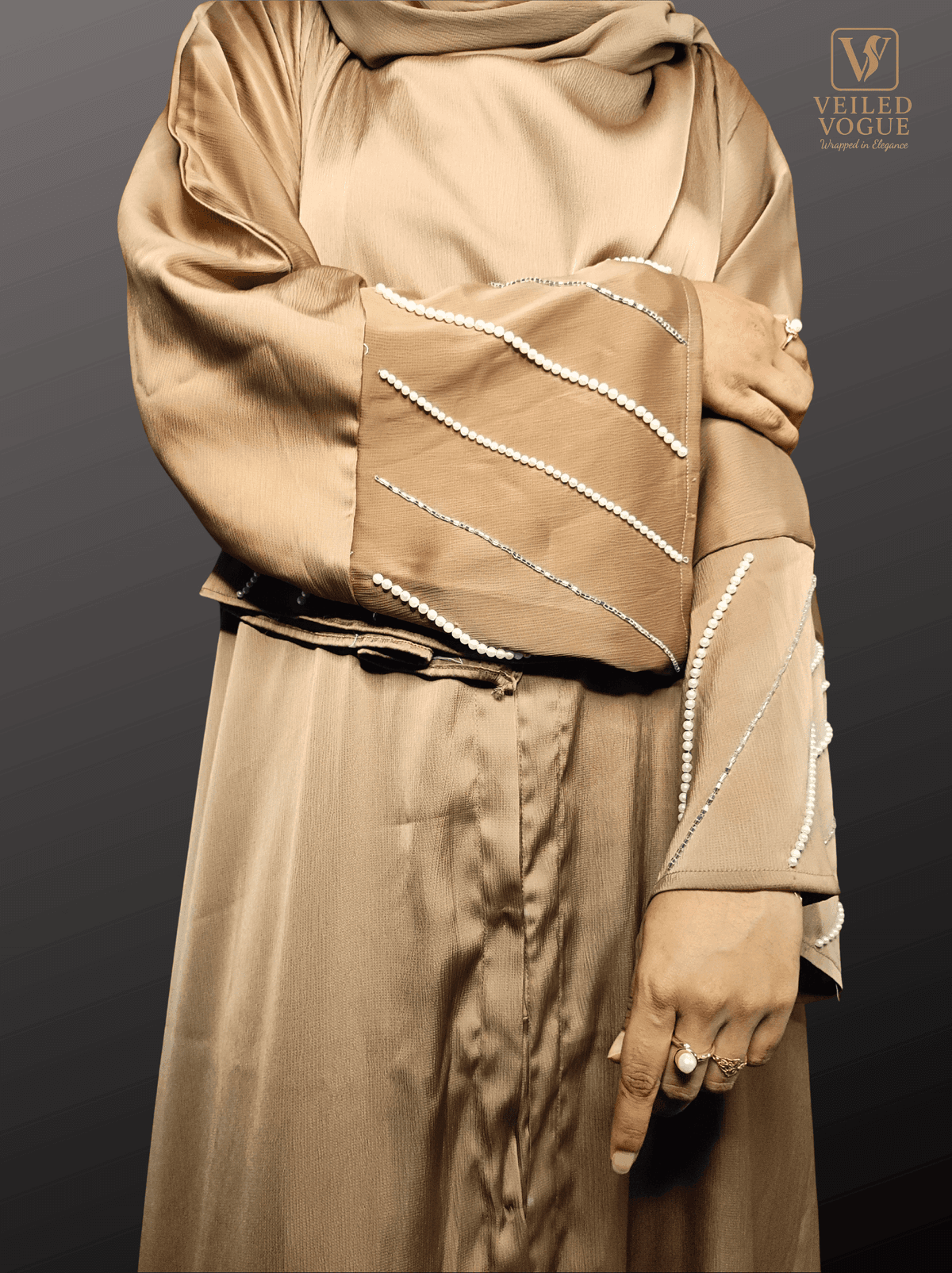 Mocha Brown Saffron Fabric's Dubai Cut Karchupi Aabaya - Image 4