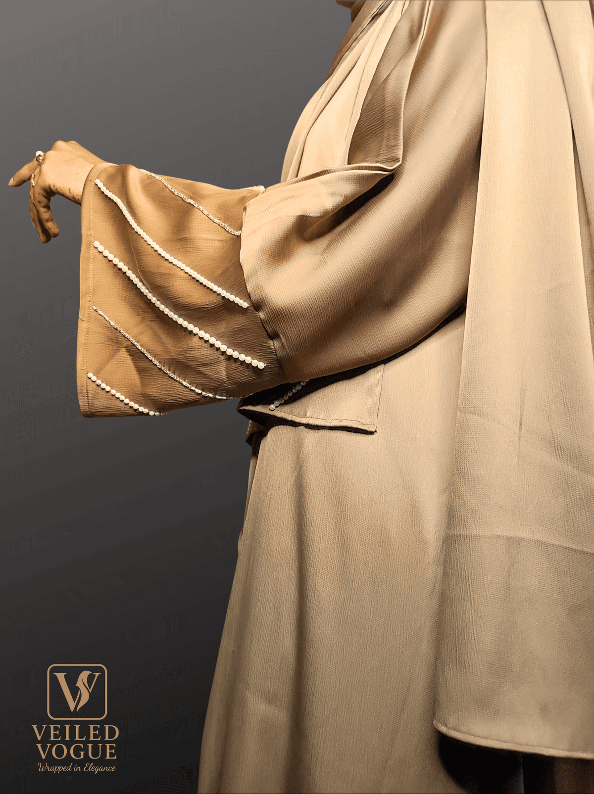 Mocha Brown Saffron Fabric's Dubai Cut Karchupi Aabaya - Image 5