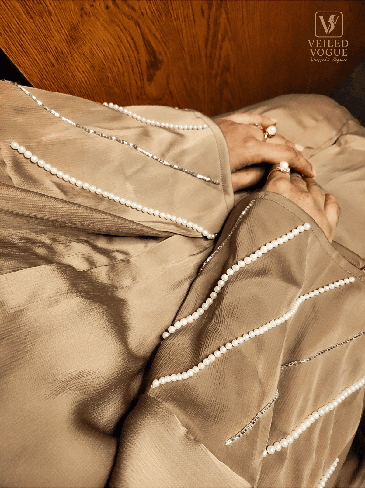Mocha Brown Saffron Fabric's Dubai Cut Karchupi Aabaya - Image 3