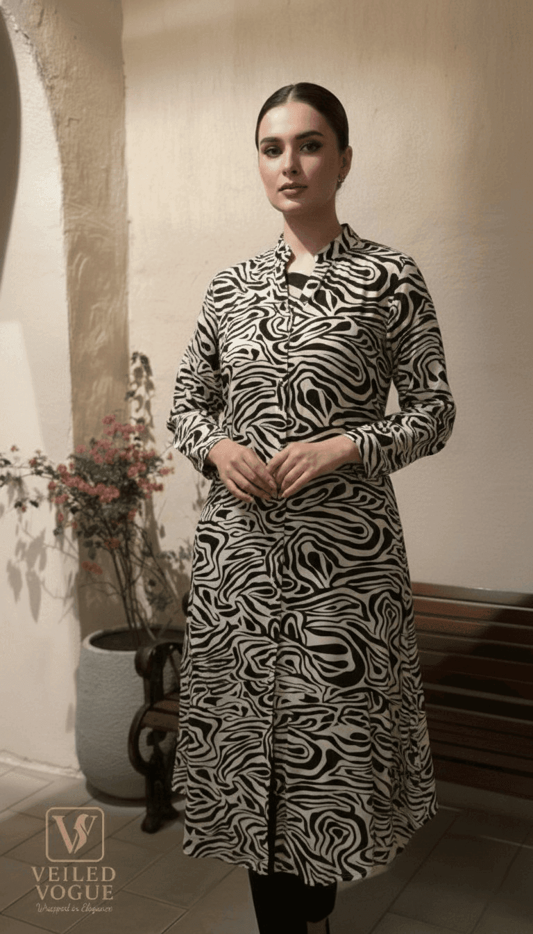 Zebra Printed Offwhite and Black kurti - Image 1