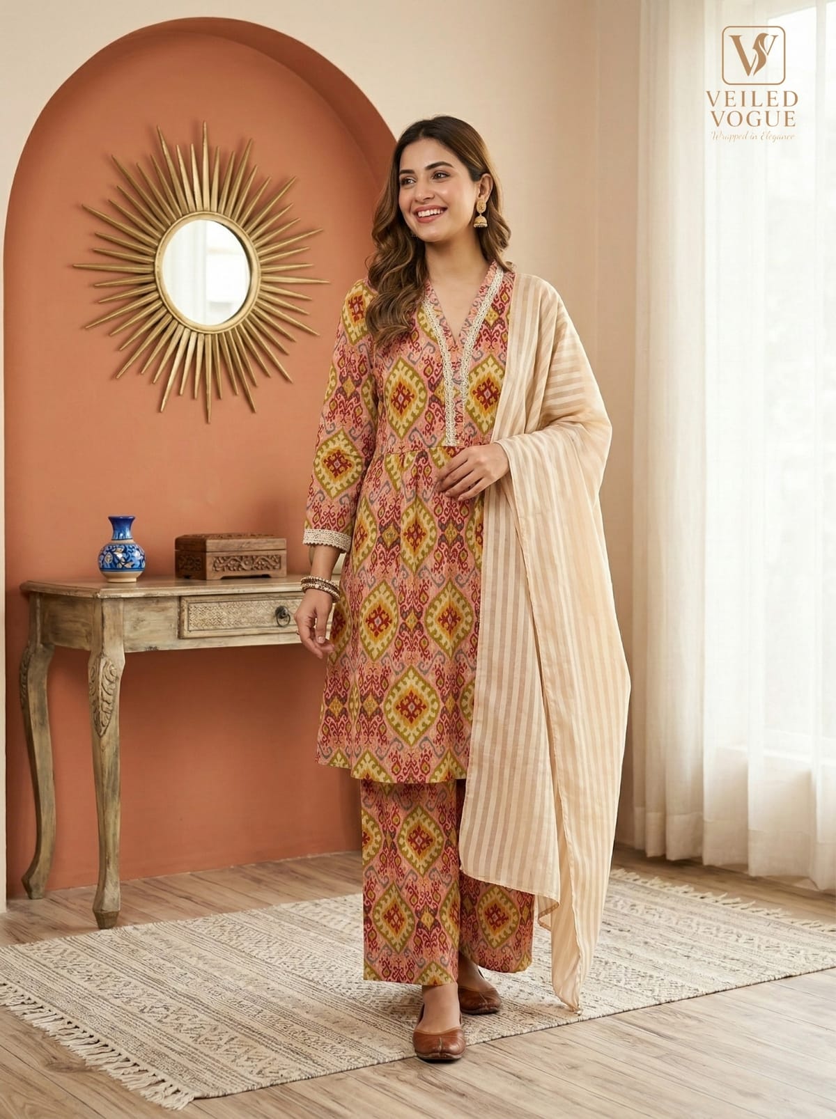 Anarkoli Style Ikkad Design with Lace Work 3 pcs - Image 1