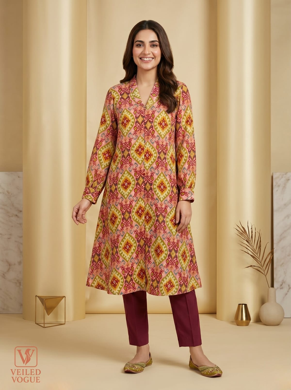 Long Shirt with Folded Collar