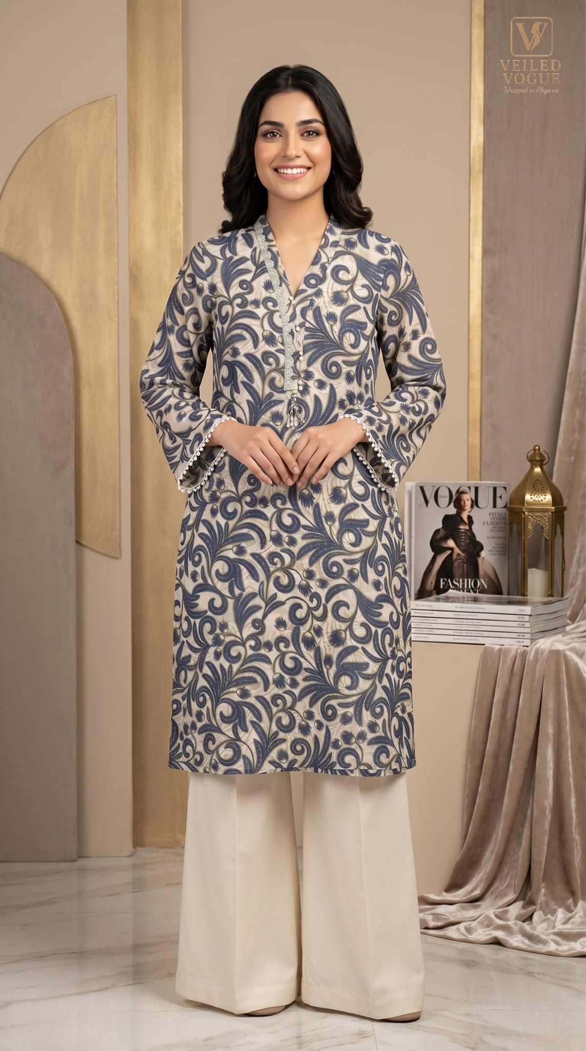 Straight Cut Kamiz Kurti with Kaftan Collar